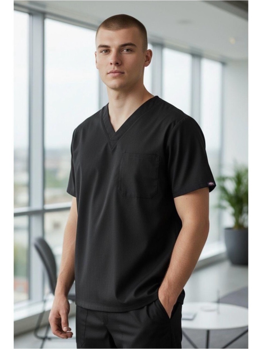 Dickies Men's Black V-Neck Short Sleeve Scrub Top